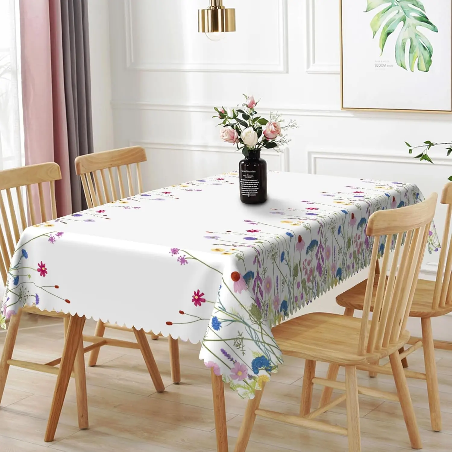 Watercolor Wildflower Rectangle Tablecloth Wedding Party Decor Spring Summer Floral Table Cover Holiday Kitchen Table Home Decor