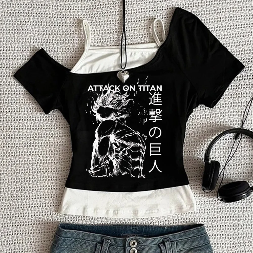 Attack on Titan crop top women summer meme alternative  t-shirt harajuku japan y2k graphic grunge