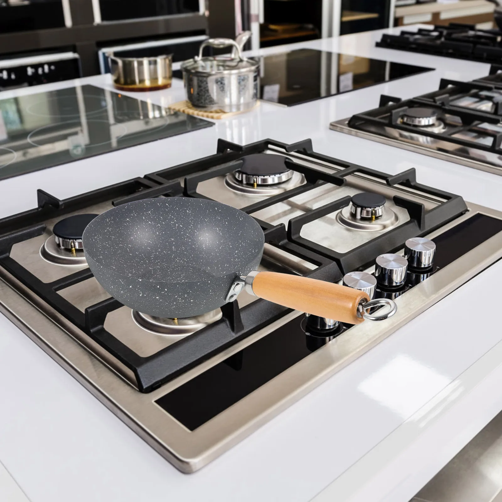 

Marble Pattern Small Wok Non-stick Mini Frying Pan Home Use Rapid Heat Conduction Uniform Cooking Kitchen Ware Gas Stove