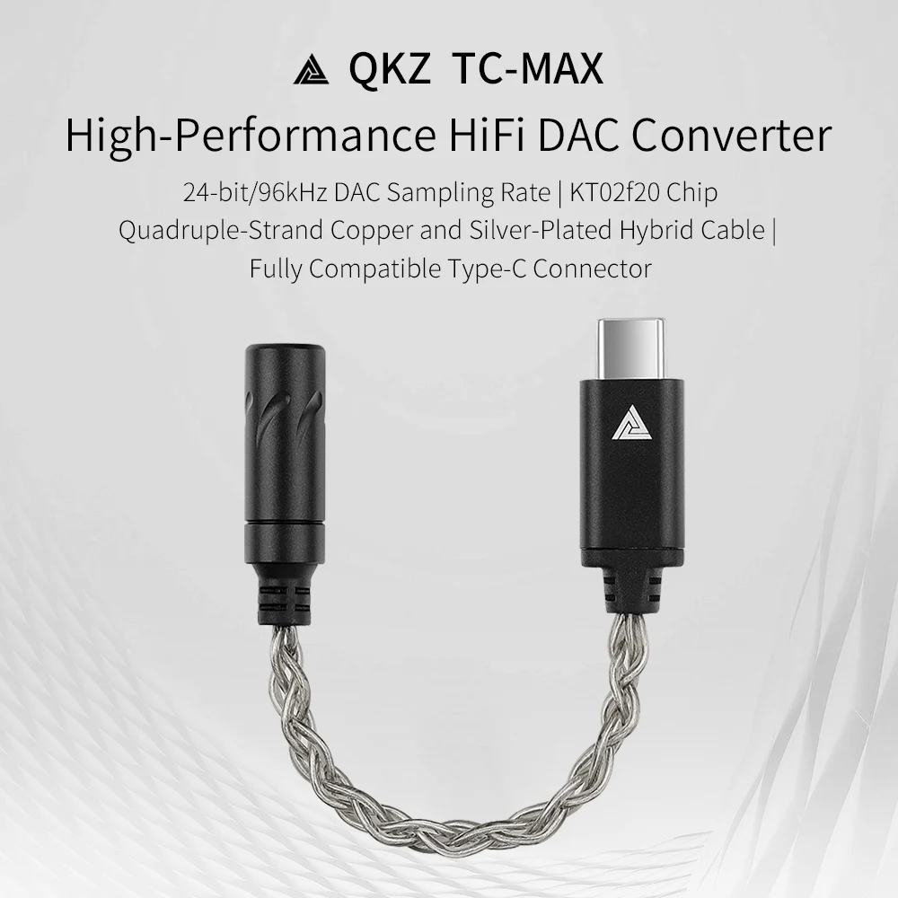 QKZ TC MAX USB Type-C to 3.5mm Audio interface KT02F20 Chip Decoder Adapter Headphone Amplifier for iPhone Samsung HUAWEI Xiaomi