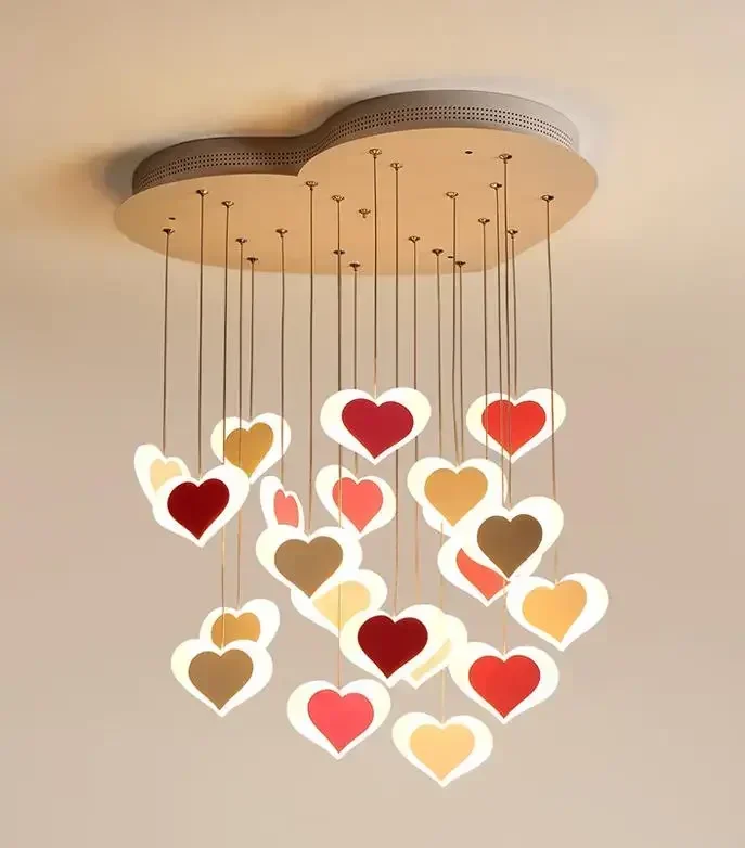 Nordic modern simple love ceiling lamp Girl Bedroom children's room lamp cartoon creative romantic pink heart-shaped Chandelier