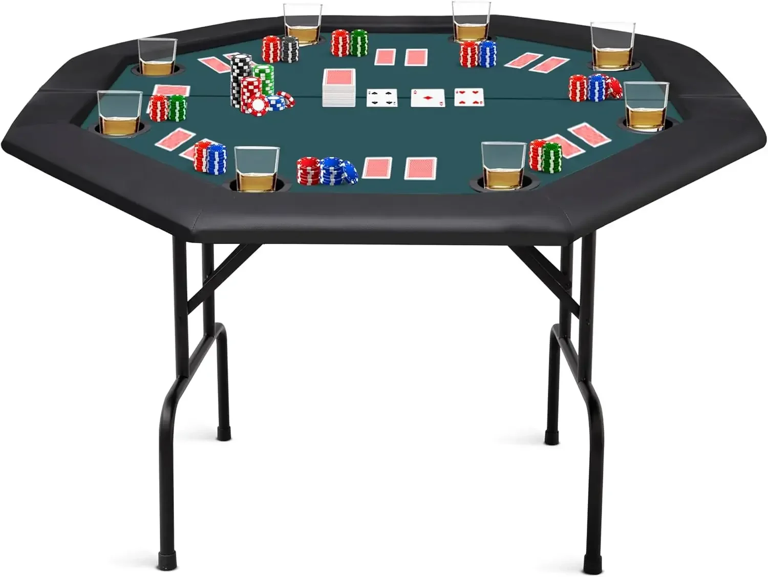 Table 8 Player Portable Poker Table Foldable Poker Table with Casino Grade Felt Cushioned Armrest and 8 Cup Holder for Pla