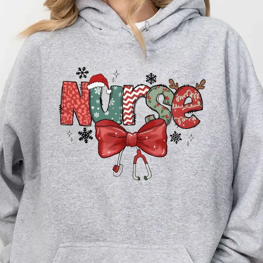 

Винтажный свитшот в стиле ретро, толстовки с эстетическим рисунком, топы Y2K, повседневная повседневная одежда, стильный пуловер унисекс, рождественские элементы для медсестры