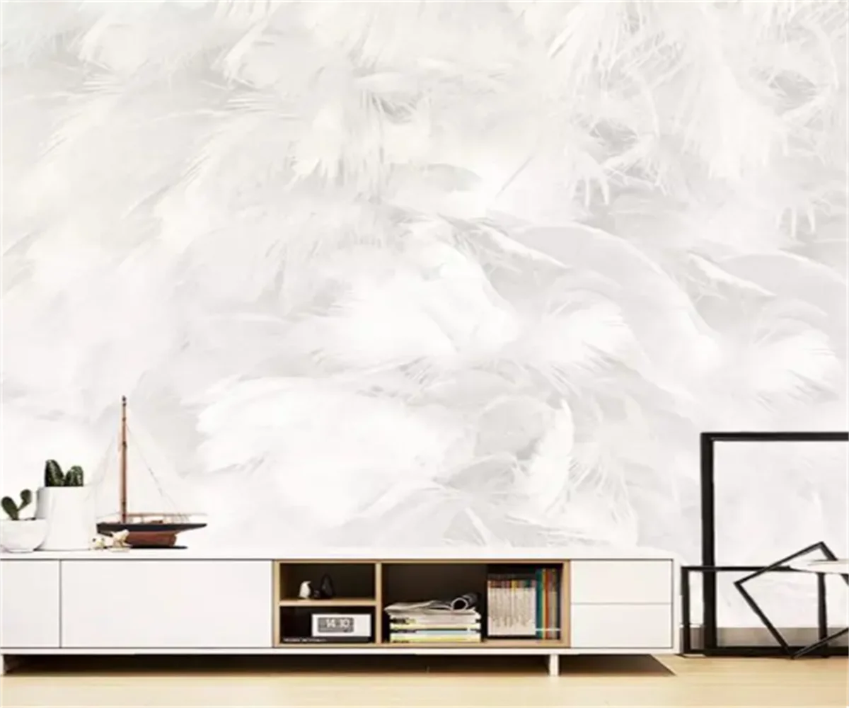 

Custom wallpaper photo mural modern minimalist abstract pure white feather living room papel de parede 3d wallpaper