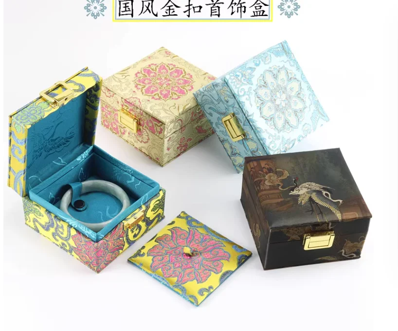 

Vintage High End Silk Brocade Gift Boxes for Bracelets Bangles, Chinese style Jewelry Storage Box Packaging Cases