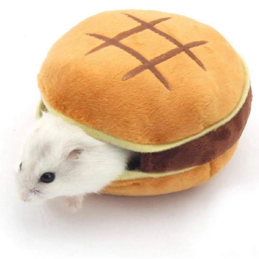 Hamster Cage Bed Small Hamburger Bread Shape Hanging Nest House for Small Animals Winter Warm Pet Cotton Sleeping Bed