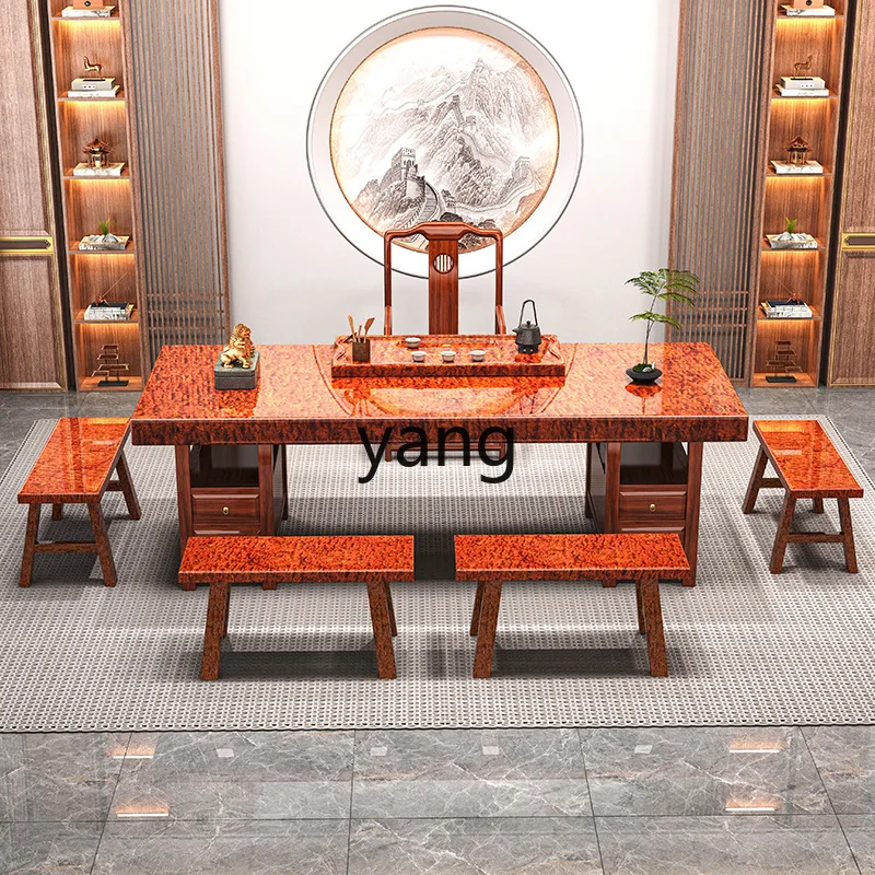 LTT Chinese Solid Wood Bar Pattern Tea Table Company Household Kung Fu Full Set Storage Office Tea Table