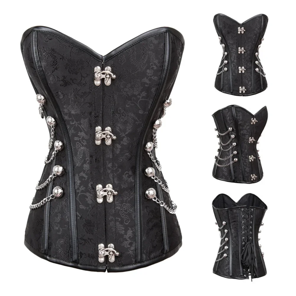 

Women Gothic Retro Jacquard Overbust Corset Steel Bone Buckle Steampunk Sexy Lingerie Body Shaper Push Up Bustiers Top