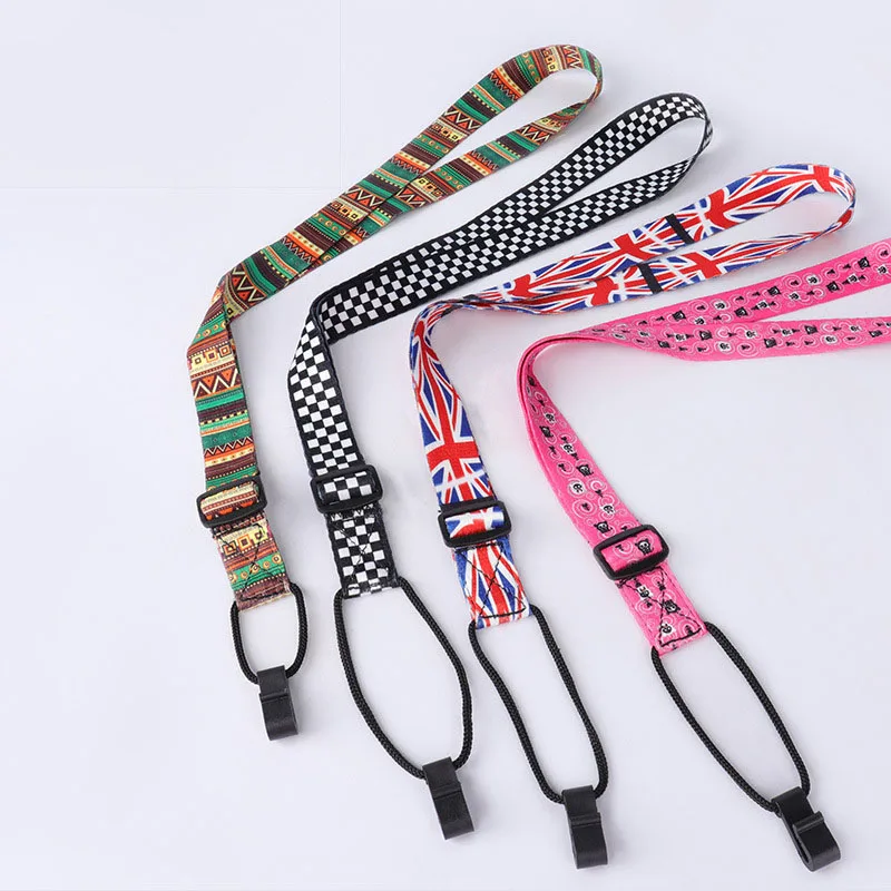 Ethnic Style Ukulele Strap Durable Adjustable Printing Ribbon Plastic Hook Clip-on Hawaii Guitar Belt Instrument Accessories