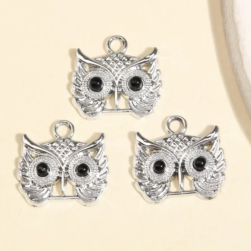 10pcs 2 Colors 21x20mm Cute Enamel Owl Head Charms Animal Pendant For DIY Handmade Necklaces Earrings Jewelry Making Accessories