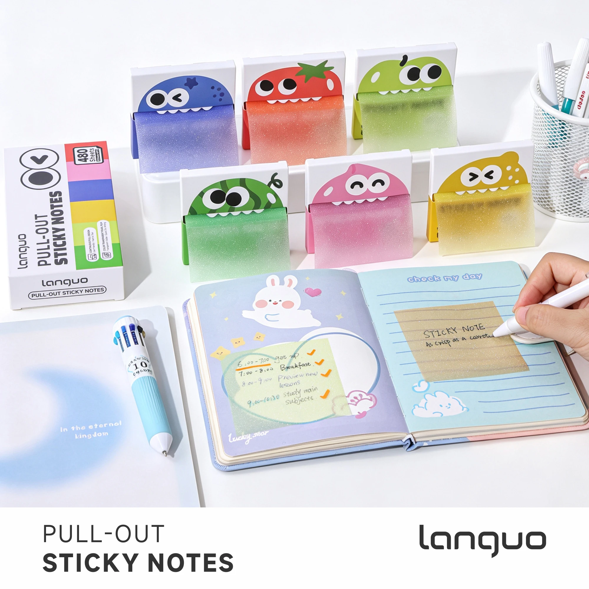 Languo 480Sheets Pull-Type Sticky Note Pearlescent Transparent Paper Self-Adhesive Memo Pads for Office School Stationery Supply