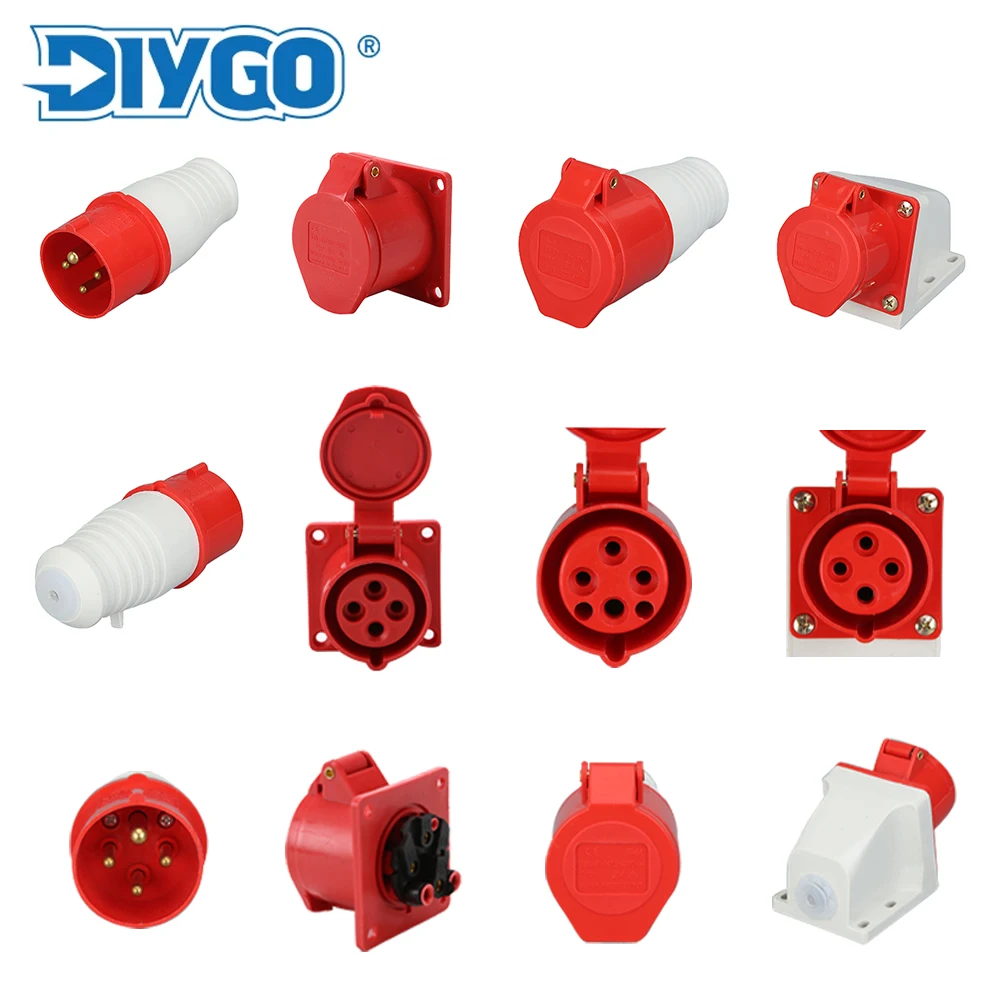 DIY GO IP44 Industrial Plug & Sockets Waterproof Cable Wire Connector Electrical Power Conditioning Male Female 16A 380V-415V