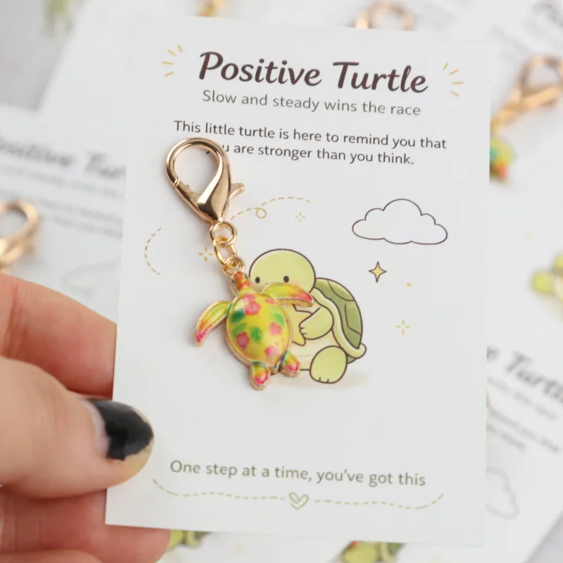 14pcs 2dPositive Turtle Series Keychain Set Comes with a decorative bag Keychain Car keys and other items as support and encoura