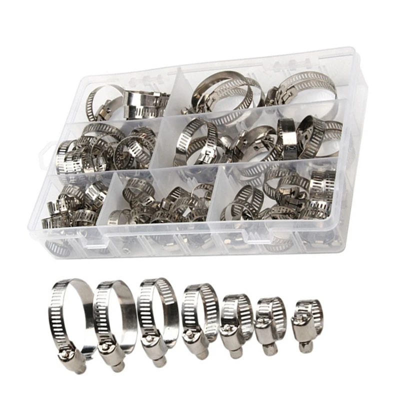 NEW-60Pcs 8-38Mm Adjustable Stainless Steel Screw Band Hose Clamps Car Fuel Hose Clamps Pipe Clamp Worm Gear Clip Hose Clamp