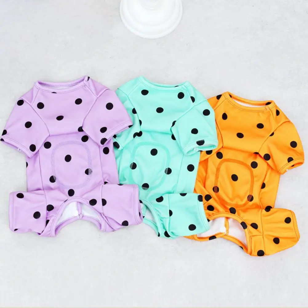 Pet Bodysuit  Round Neck   Dog Pajamas Pet Puppy Dog Four-legged Polka Dot Pajamas Jumpsuit