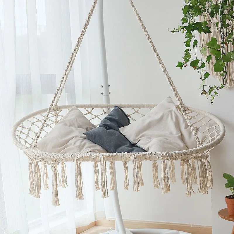 

Ins Style Courtyard Outdoor Double People Hanging Chair Nordic Handmade Weaving Indoor Swing Garden Hammock Grid Hanging Basket