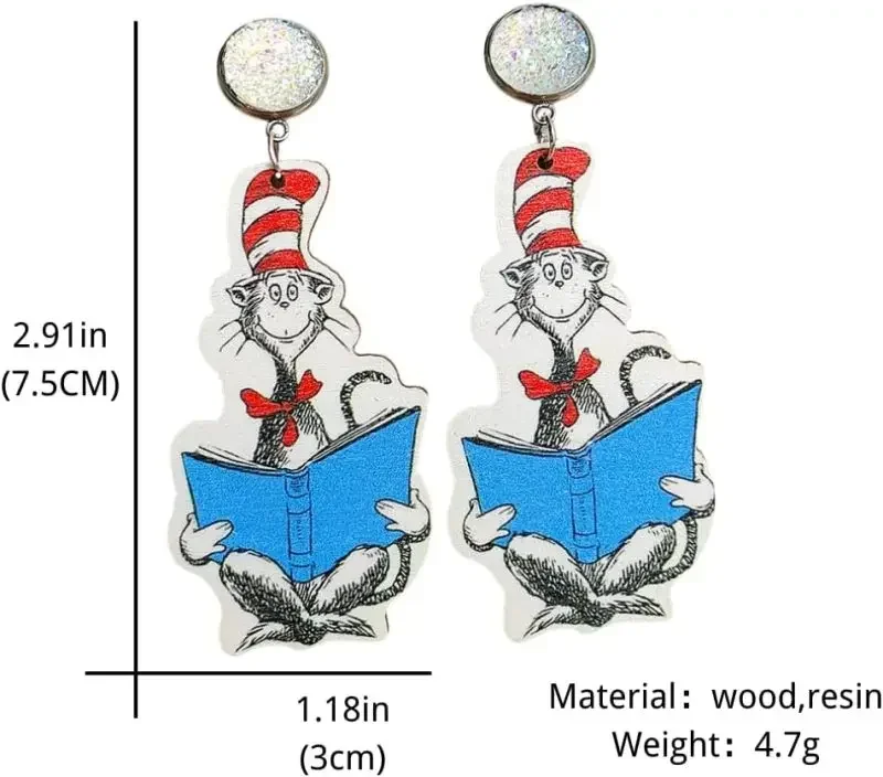 Pendientes colgantes de acrílico de madera, aretes divertidos asimétricos, joyería ligera, regalo para estudiantes