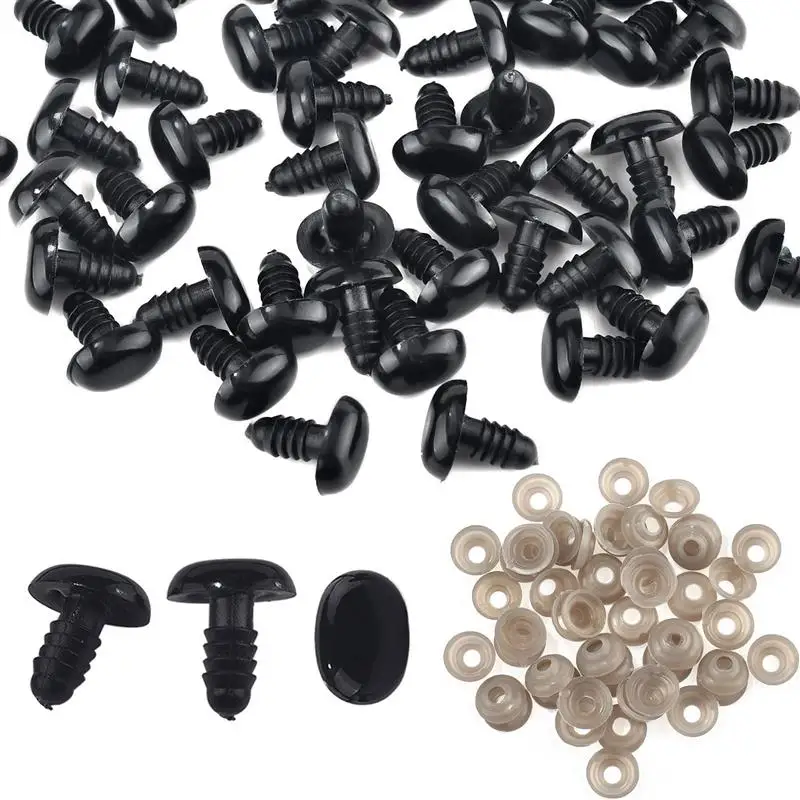 50pcs 10mm-17mm Black Safety Nose Amigurumi Elliptical Noses for Dolls Toys Crochet Bear Doll Animals Nose Making Accessories