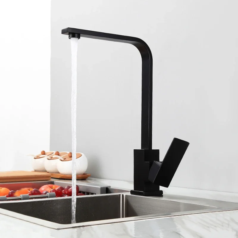 Square Kitchen Faucet Stainless Steel 360 Rotate Swivel Sink Water Tap Deck Mounted Hot and Cold Mixer Tap Crane Wash Basin Tap