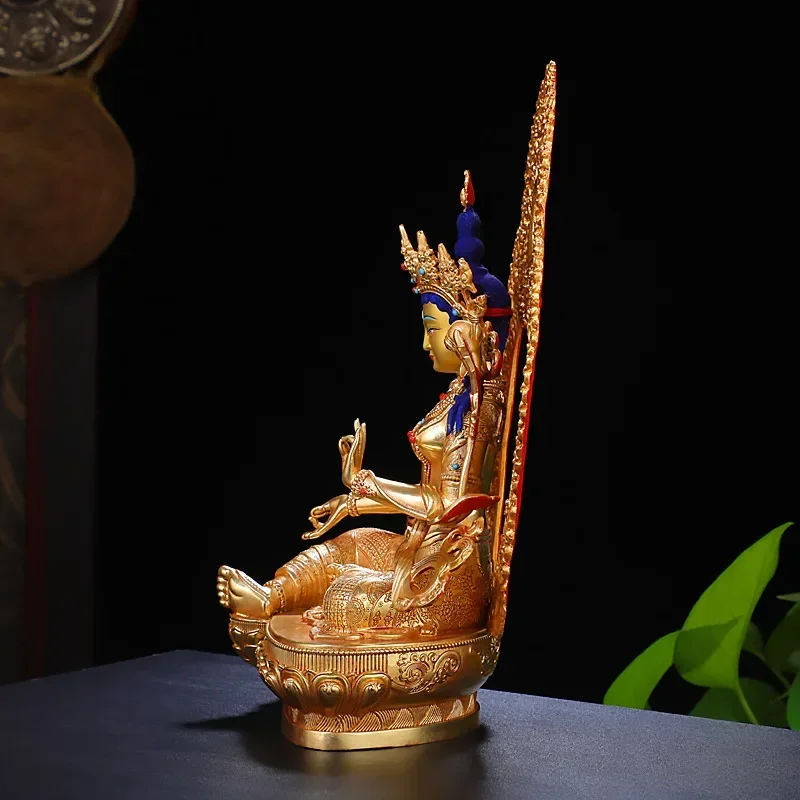 

Copper Gilded Green Tara Buddha Statue Brass Avalokitesvara Sculpture for Indoor Feng Shui Home Decorative Ornaments