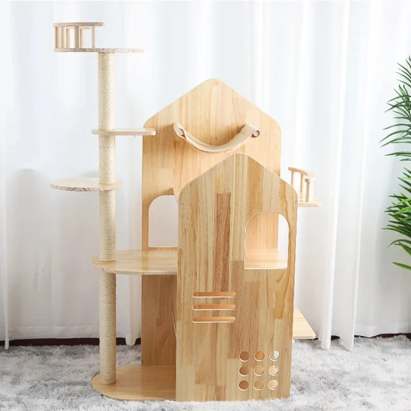 Manufacturer Wholesale Original Design Wooden Cat House Large Luxury Apartment Tower Cat Tree Scratch Sticker Pet Furniture