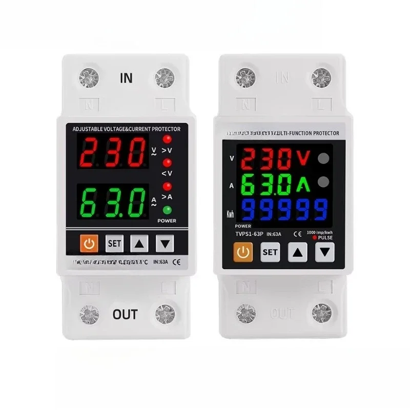 Guide rail adjustable overvoltage protection device 220V output AC current protection energy kWh meter relay protector