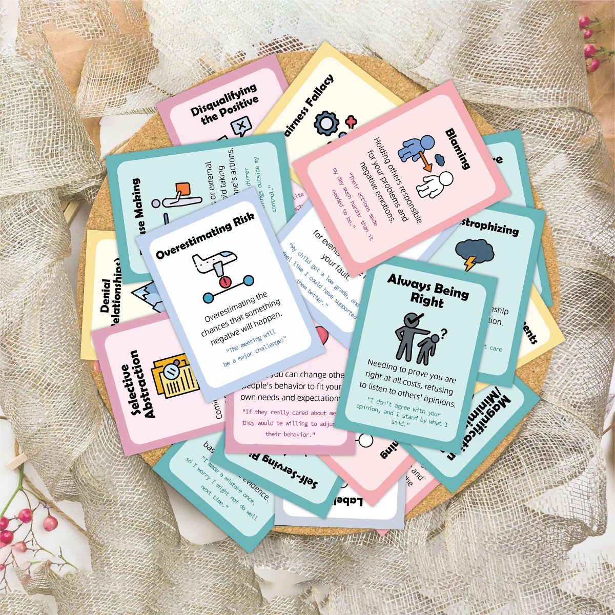 50pcs Cognitive Bias Flashcards,Psychology Thought Pattern Definition Cards,For Cbt Therapy,Counselor&School Teaching Supplies