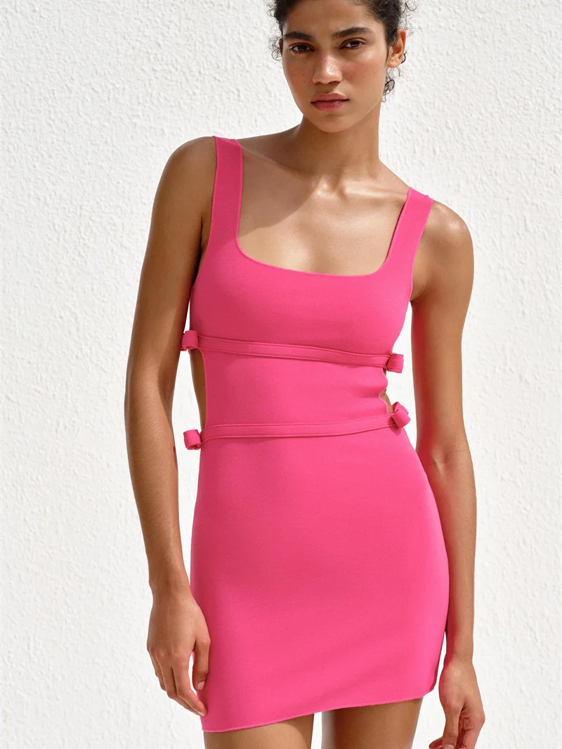 

Новый летний женский дизайн Sense с боковым отверстием и узлом, украшение, квадратный воротник ort Dr H, версия, хлопок...