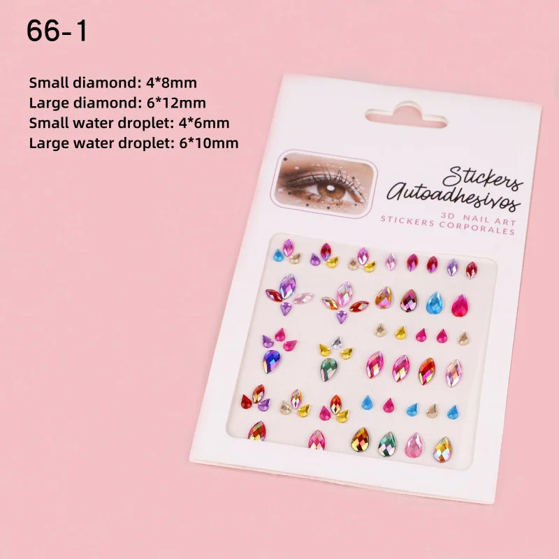 1 Sheet Self Adhesive Rhinestone Gem Stickers for Face Nail Body Makeup Festival Bling Jewels Stickers Diy Craft Card Decoration