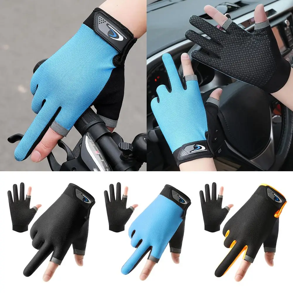 1pair Fishing Cycling Gloves Anti-Slip Gloves For Fishing Sports Touch Screen Two Fingers Cut Outdoor Angling Gloves Y9L7