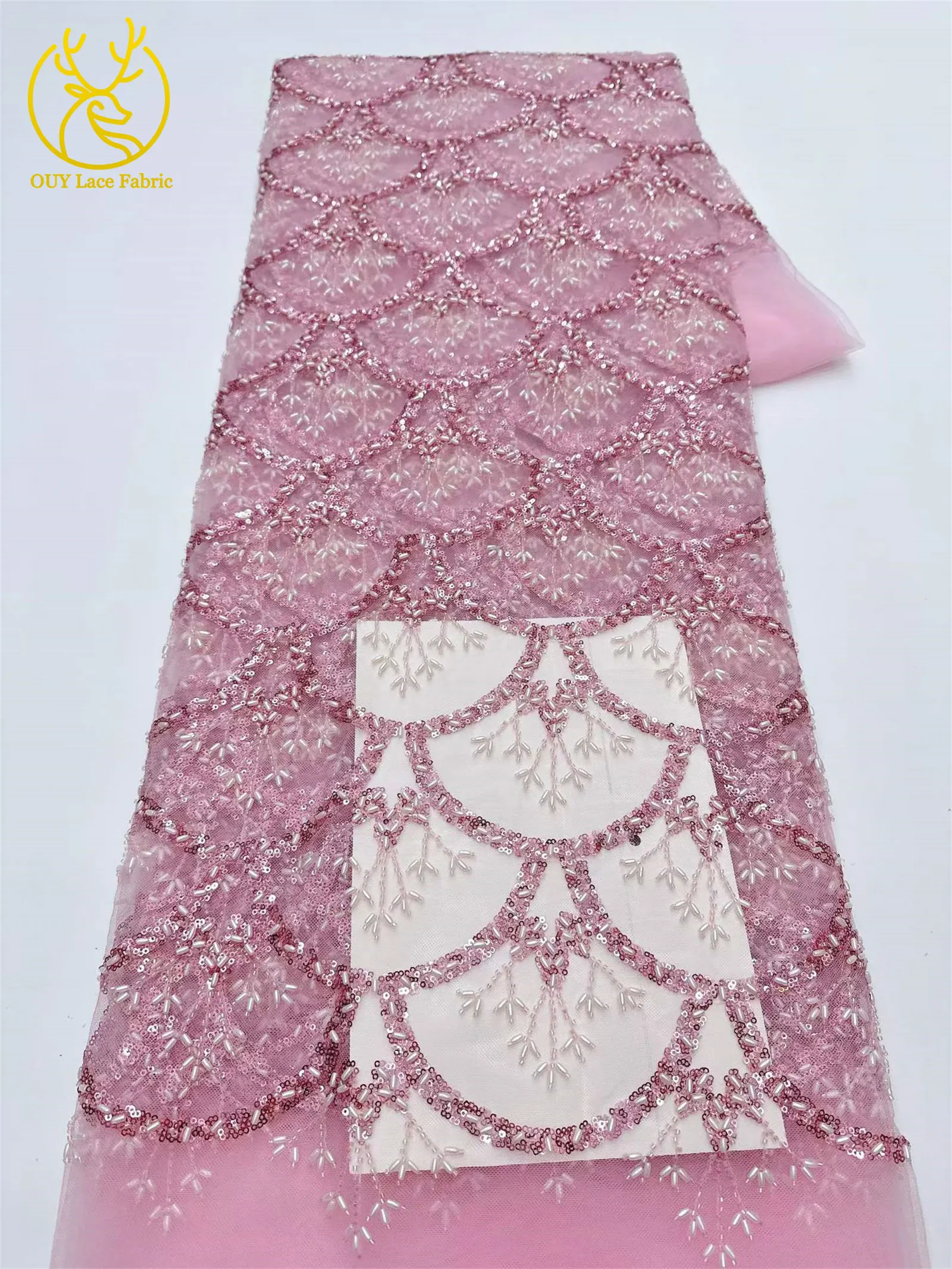 5 Yards französischer Pailletten-Spitzenstoff, afrikanischer Spitzenstoff, nigerianischer Tüll-Mesh-Spitzenstoff für Braut, Hochzeit, Heimdekoration – Detail 7