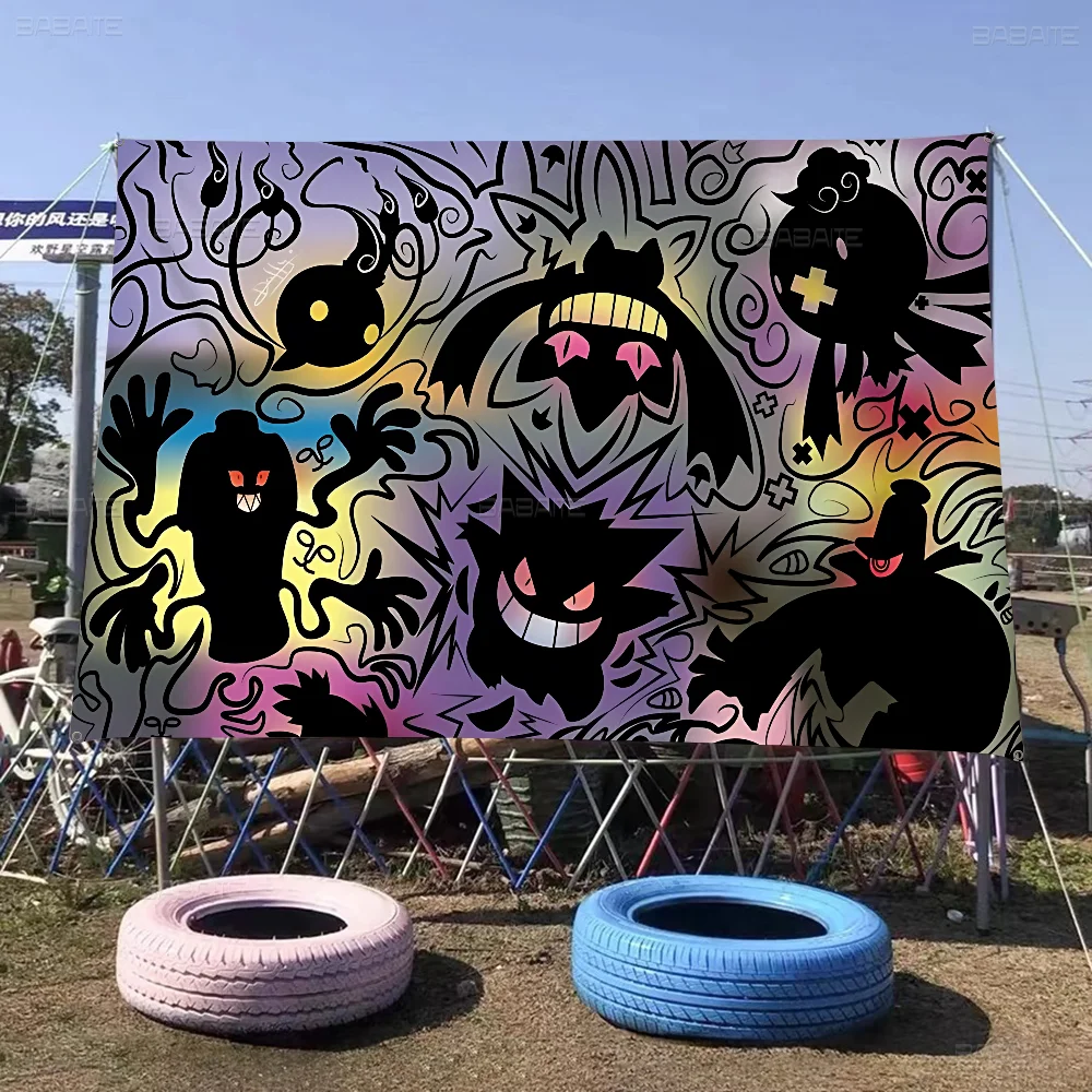 P-Pokemon Gengar Anime Large Size Flags Printing Patterns Interesting Birthday Party Decorations Banner