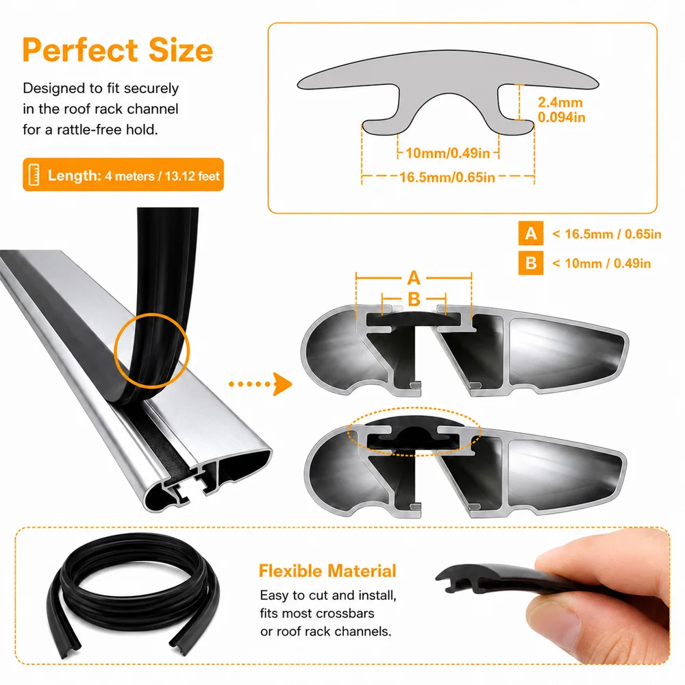 3m/4m Car Roof Rack Rubber Sealing Strip Black Rubber For Thule WingBar/Aeroblad/Pioneer Platform Top Rod view 5