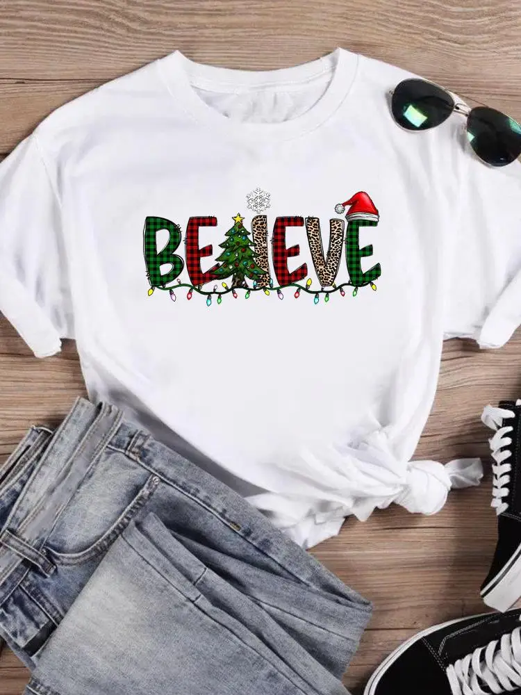 

Clothing Fashion Female New Year T-shirts Merry Sweet Vacation Cute Christmas Women Holiday Shirt Print T Top Graphic Tee