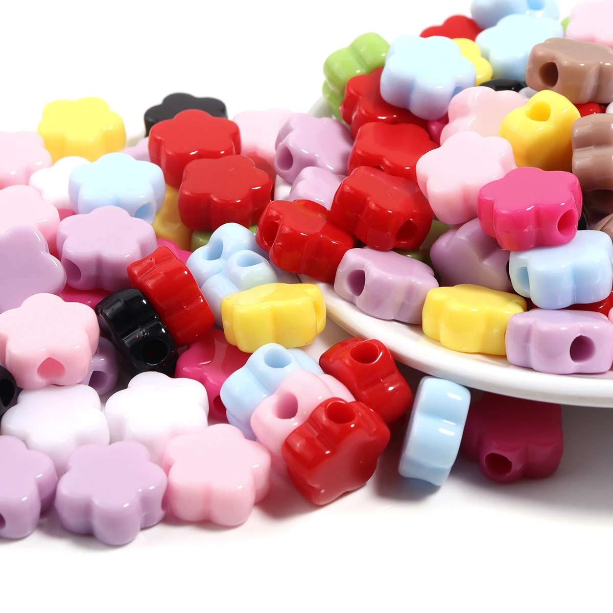 30Pcs/bag 15mm Acrylic Solid Color Loose Flower Beads Jewelry Accessories Bracelet Necklace Earrings Mobile Phone Chain Making - view 5