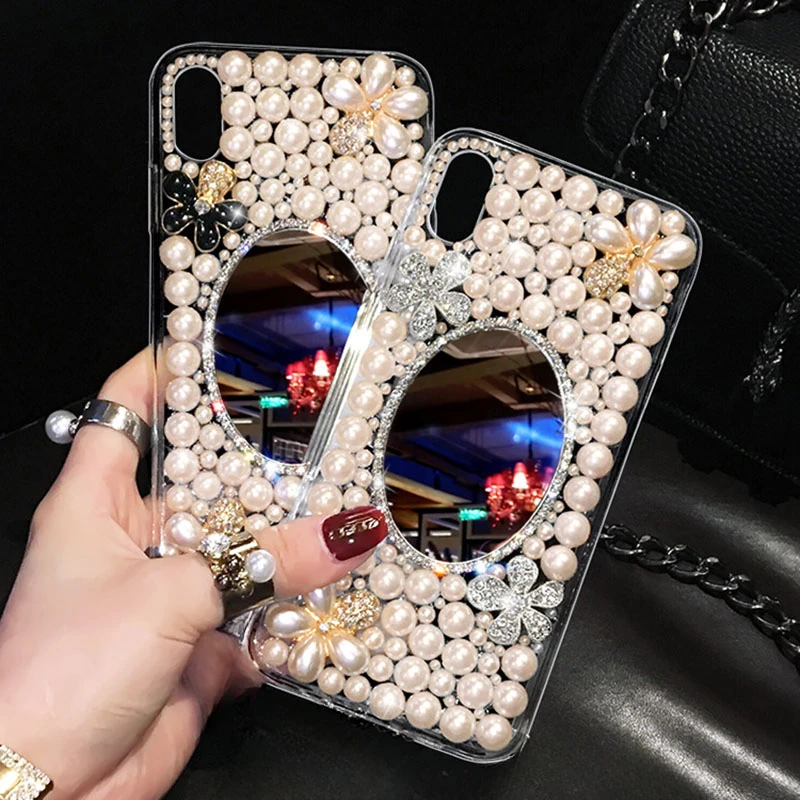 Pearl Mirror Bling Diamond Phone Cover, Luxury Design, Attractive Phone Case for Huawei Honor 70 80 90 100 P30 P50 P40 8X 9X