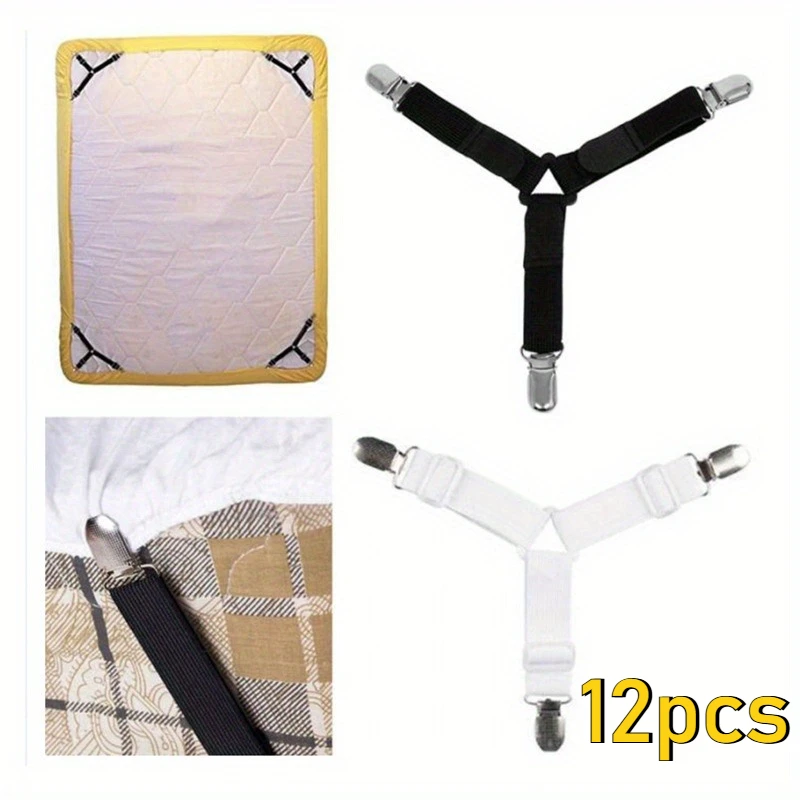12Pcs/lot Bed Sheet Fasteners Holder Gadgets for Bed Sheet Organizer MattressCover Clip For Home Elastic Straps Adjustable Clips