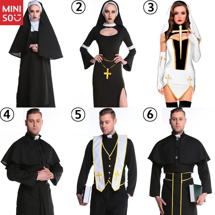 

Women's Black Priest Nun Costume, Maria Father Robe Dress for Role Play & Cosplay