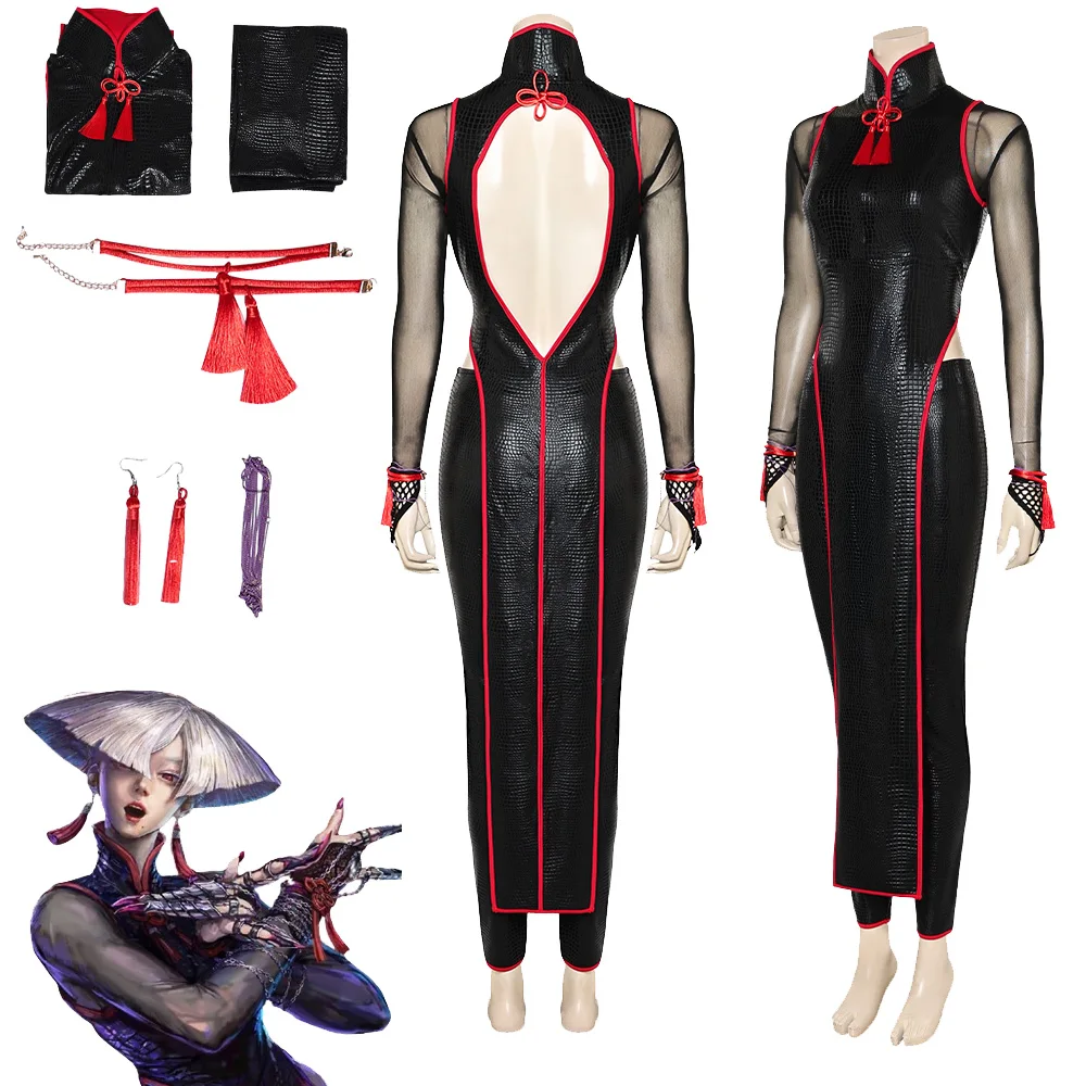 Game Fighter Cosplay AKI Dress Cheongsam SF Fantasy Costume Earrings For Women Girls Outfits Halloween Carnival Party Role Suit