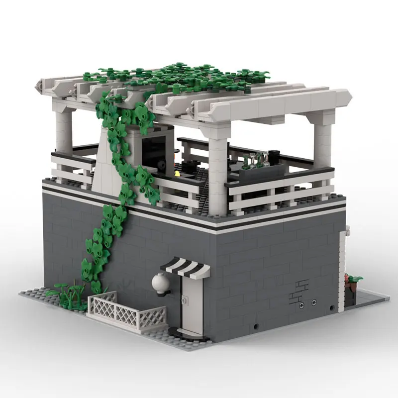 

Street scene shop building model, small particle assembly building blocks, toy gift display, garden, 2-story terrace, 1918pcs