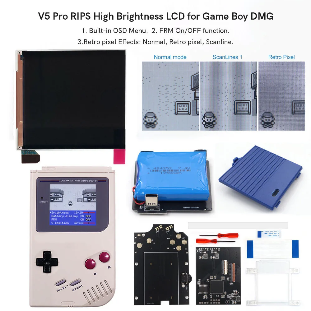 

Для DMG GB Перезаряжаемый Q5 GBO Большой дисплей IPS Экран RIPS Корпус Цветной корпус OSD FRM Подсветка ЖК-модов Комплекты с корпусом