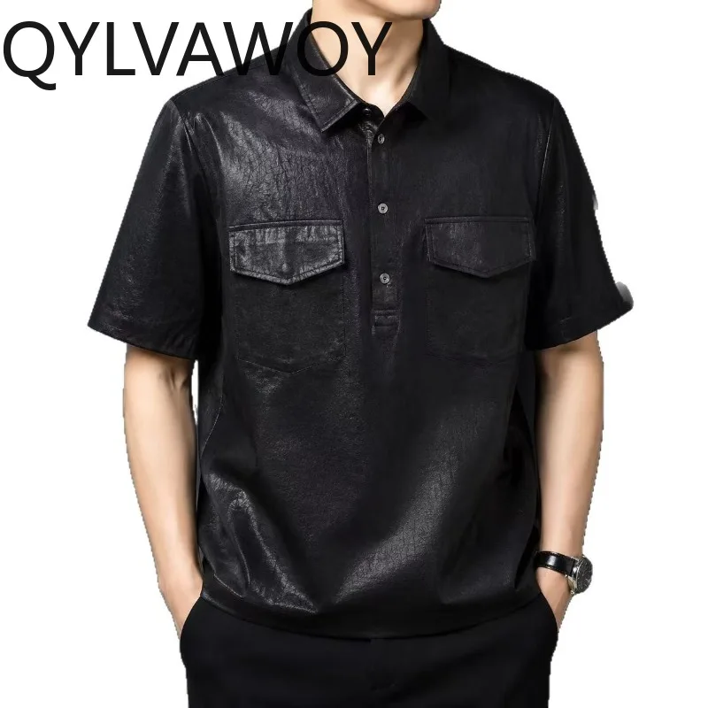 QYLVAWOY 100% Mulberry Silk Men's Shirts Loose Shirt Short Sleeve Shirts for Man Summer Tops Versatile Menswear Clothing Camisa