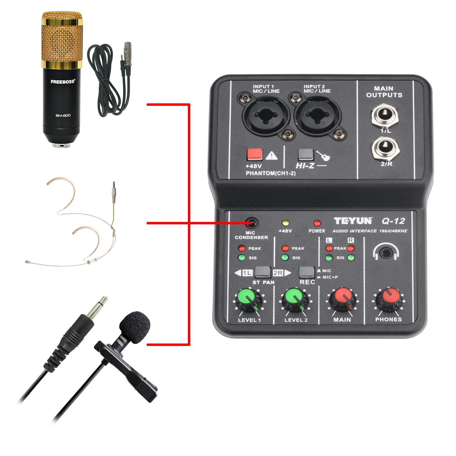 Professional Audio Interface Sound Card Computer Electric Guitar Live Recording Audio Equipment For Studio Singing Q12