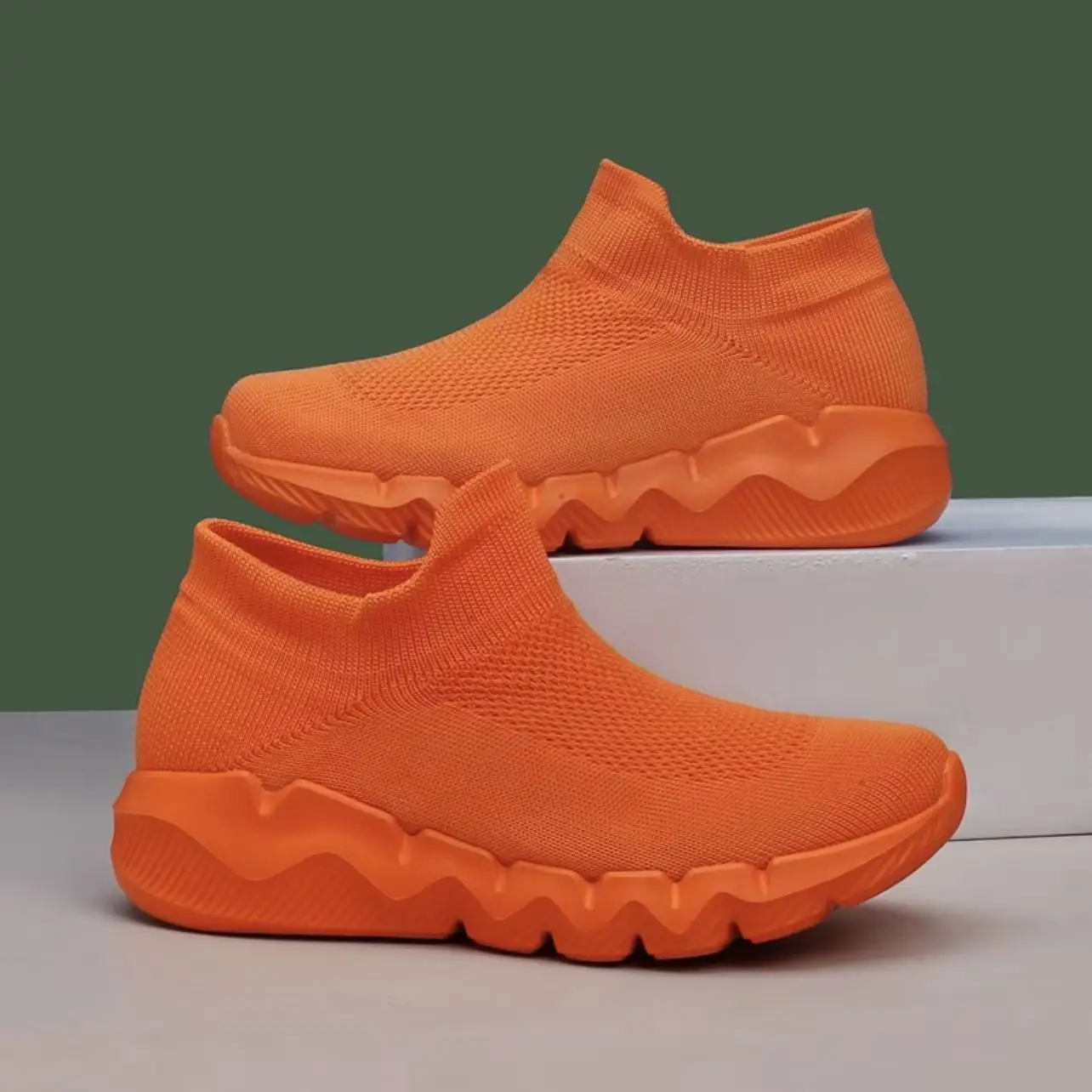 Summer Men's Knit Fashion Sneakers Large Size 48 Breathable Socks Shoes Trainers for Men Slip-on Unisex Platform Casual Sneakers