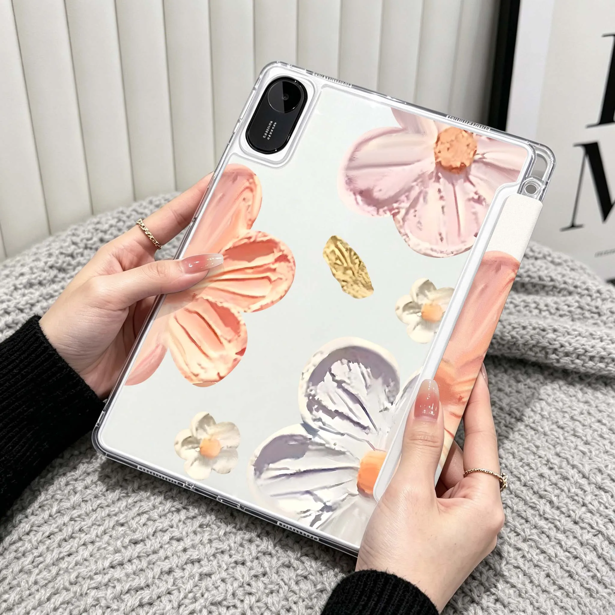 Pink Orchid Flower Petal For Xiaomi Redmi Poco Pad 5 6 7 8 Pro SE 11 11.2 12.1 Inch Transparent Y-Shaped Folding Tablet Case