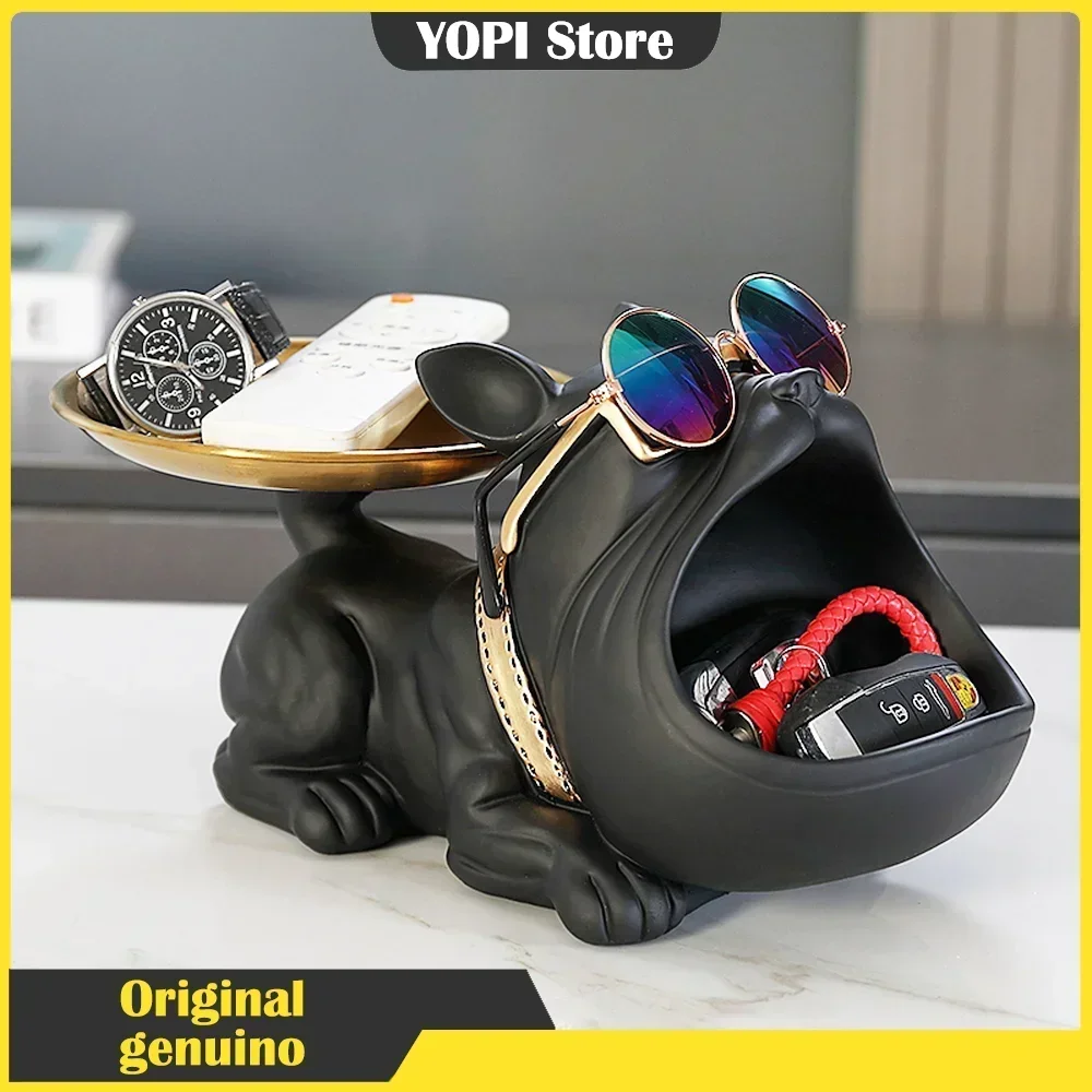 

Dog Figurine Table Ornaments French Bulldog Statue Home Interior Desk Decoration Crafts Bulldog Tray Sculpture Living Room Decor