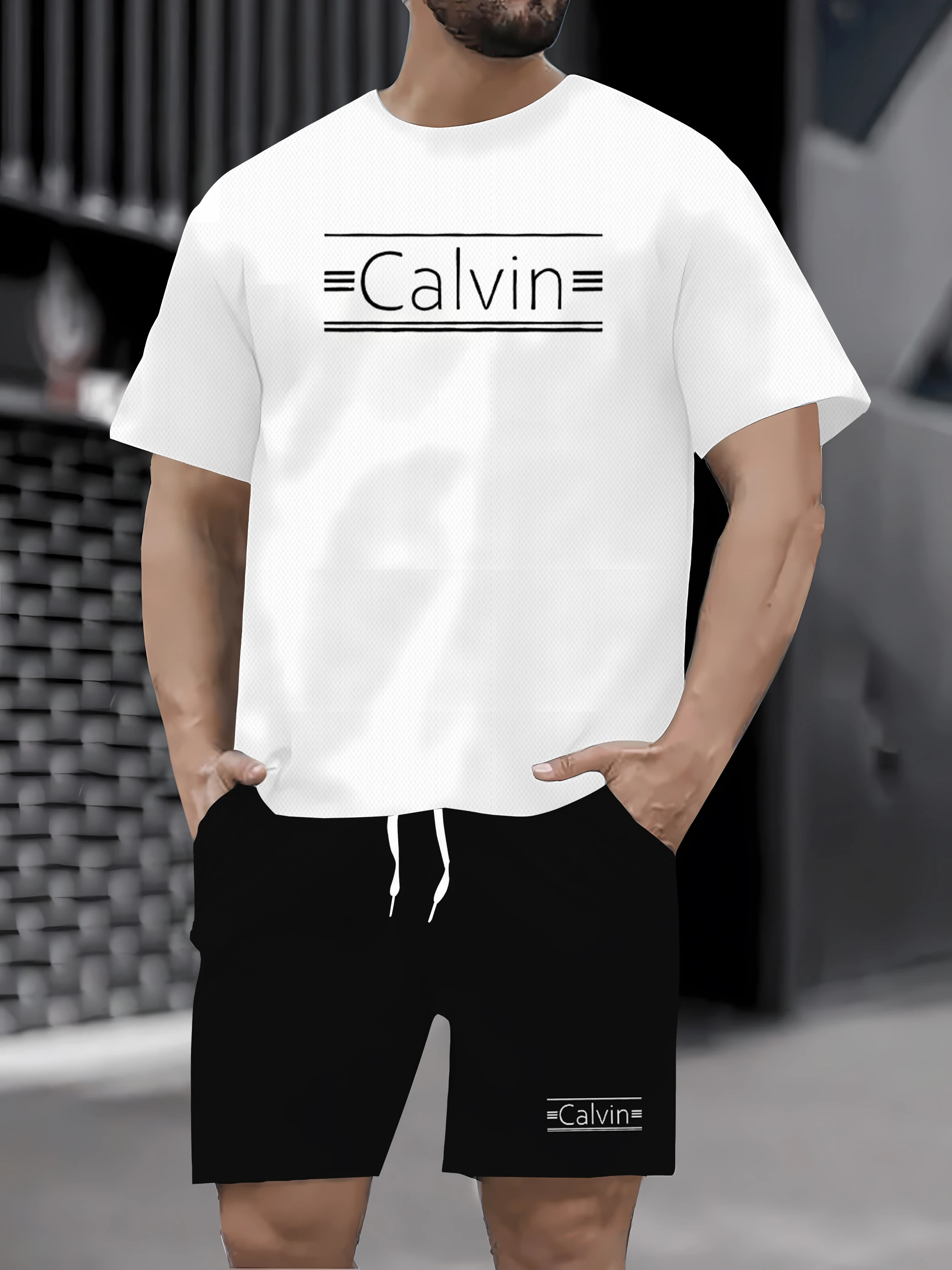 

Verão masculino casual manga curta topo shorts conjunto moda topo camiseta masculina e conjunto de manga curta