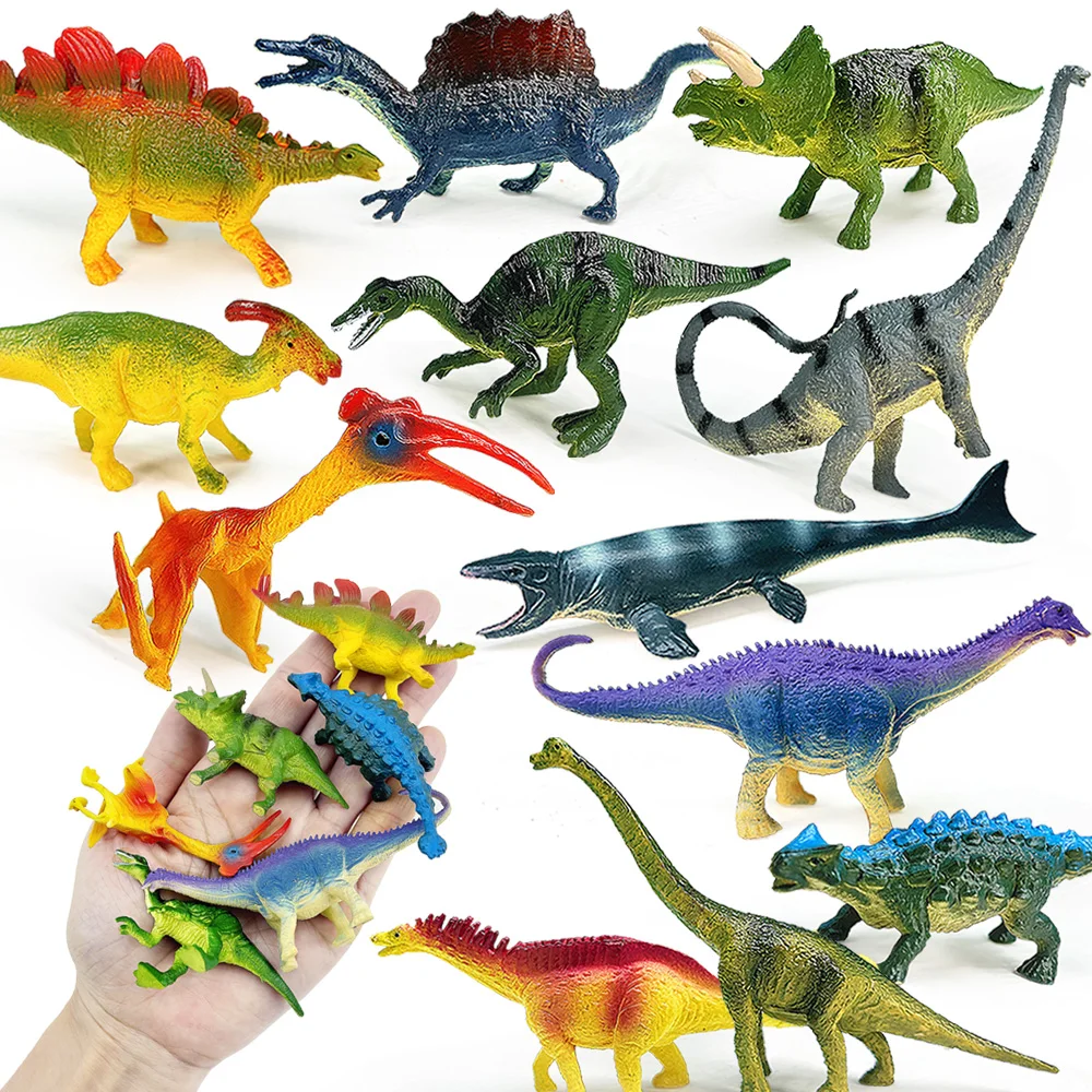 12PCS Jurassic Dinosaur Set VTriceratops, Pterosaurs, mosasaurs, stegosaurus Model Action Figures PVC Collection Kids Toy Gifts