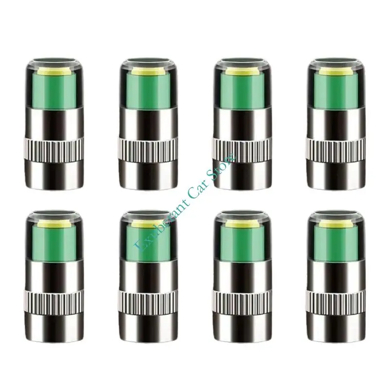 H3CE 8pcs Copper Tire Pressure Monitor Valves Stem Cap Featuring Real Time Detection Visual Color Alerts for Enhances Safety