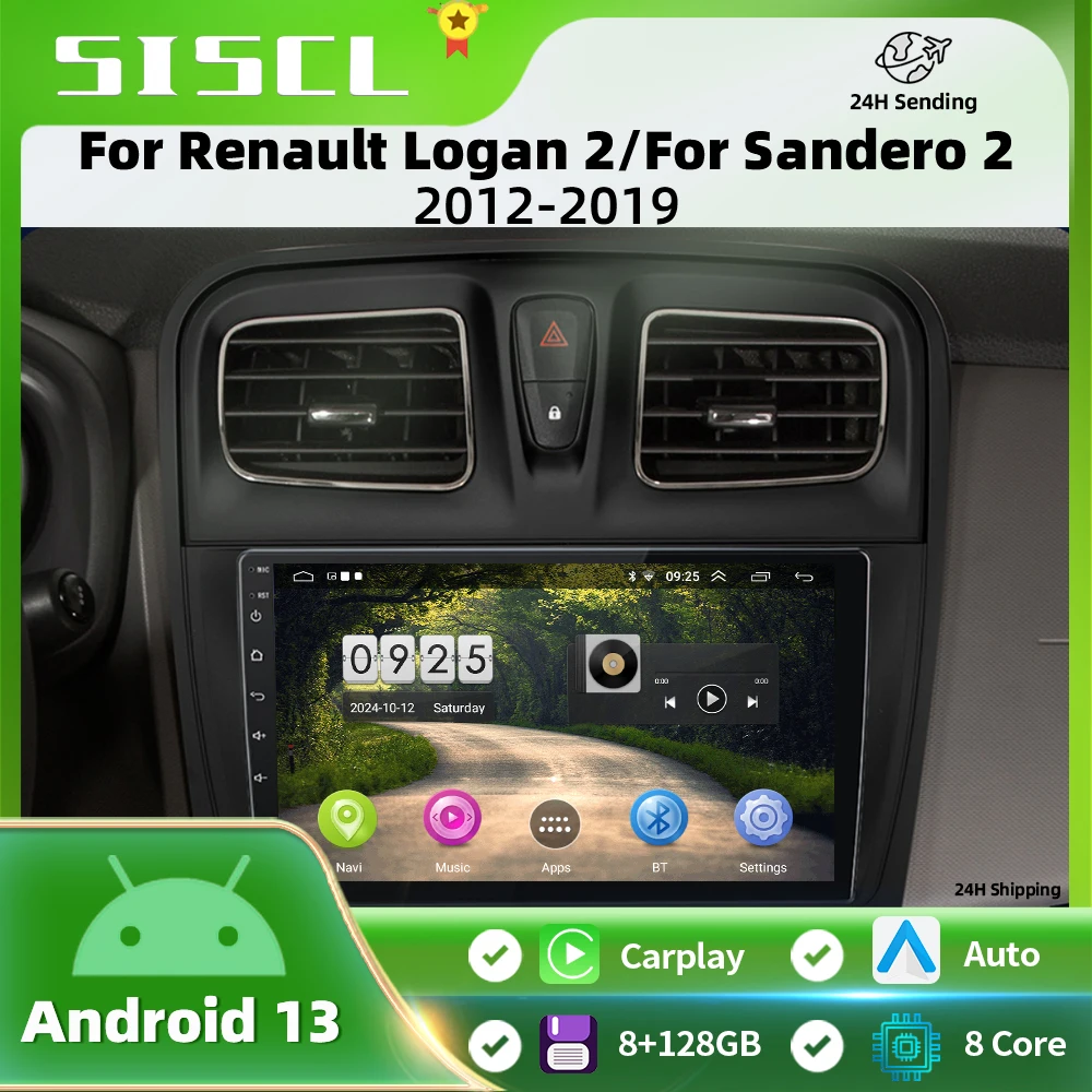 

SISCL Car Radio Multimedia Video Player For Renault Logan 2 Sandero 2 2014 -2019 Symbol Android 14 2 Din Auto Carplay gps dvd